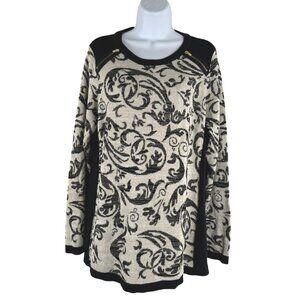 Chico's Collection Sweater Size 2‎ Printed Metallic Cotton Blend FS-1373